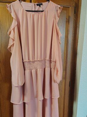 1. State Dusty Rose Cold Shoulder Long Sleeve Midi Dress Sze 2X Ruffles Elastic